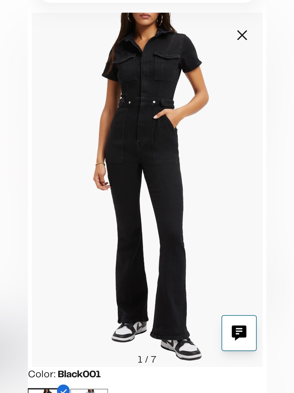 Good American Black High-Waist Flared Denim Jumpsuit